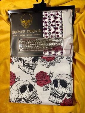 Skull & Red Rose Shower Curtain with Metal Hooks